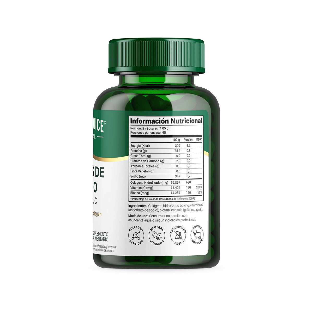 Ingredientes y tabla nutricional de Péptidos de Colágeno Native Choice