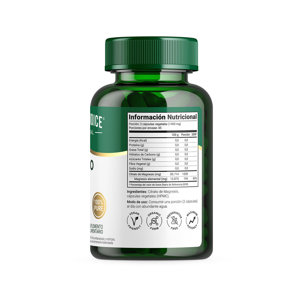 Ingredientes y tabla nutricional de Magnesio Citrato Native Choice