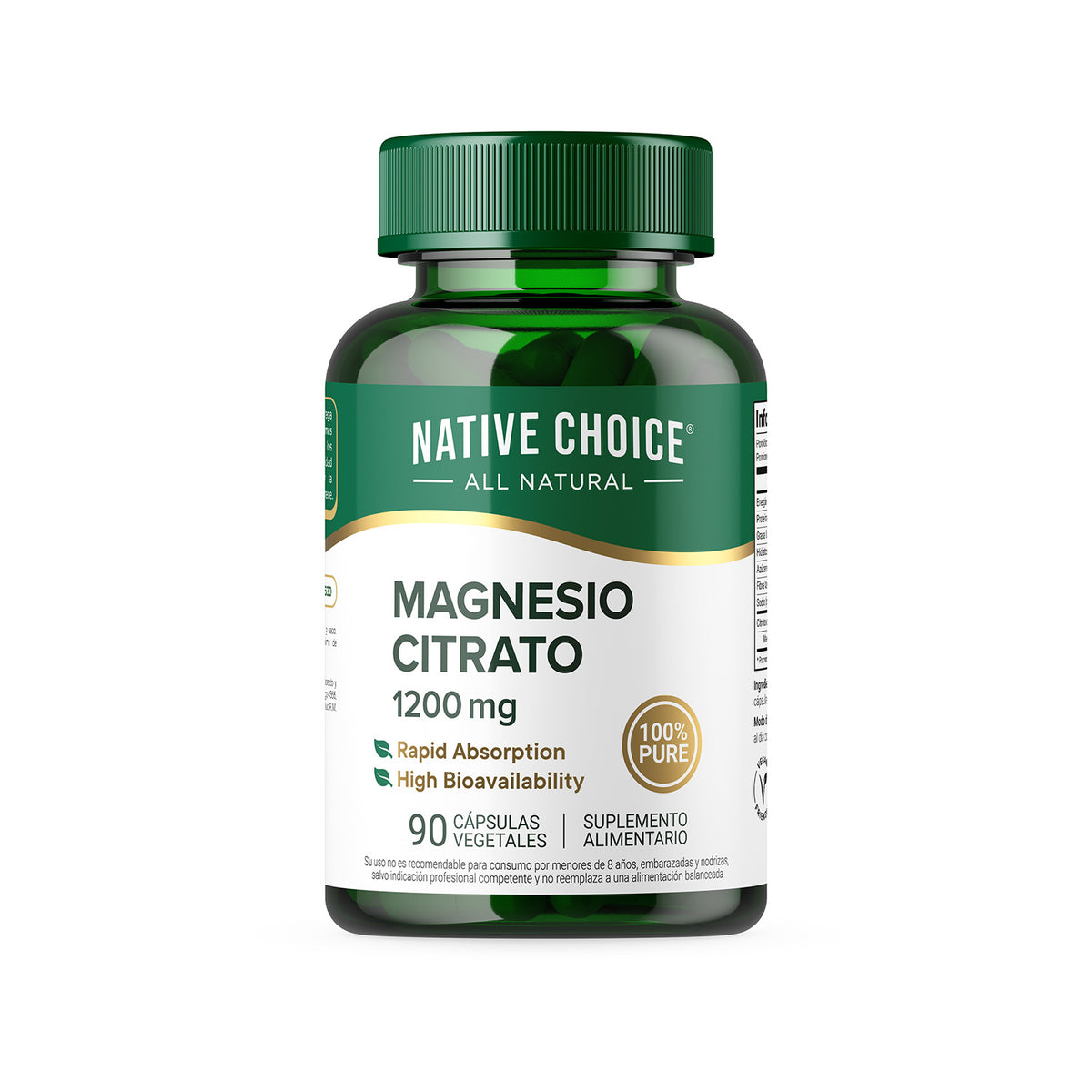 Magnesio Citrato Native Choice 1200 mg, frasco de 90 cápsulas vegetales