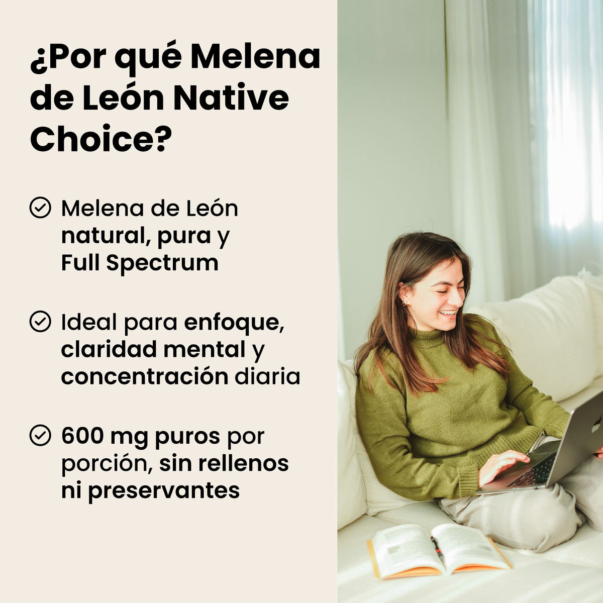 Melena de León Native Choice Full Spectrum: 600 mg por porción, sin rellenos ni preservantes