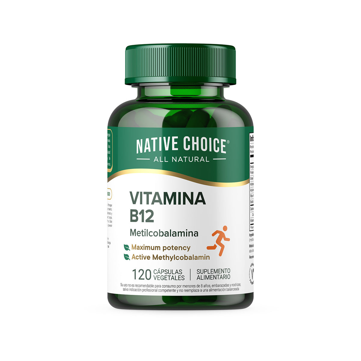 Vitamina B12 Metilcobalamina Native Choice, frasco de 120 cápsulas vegetales